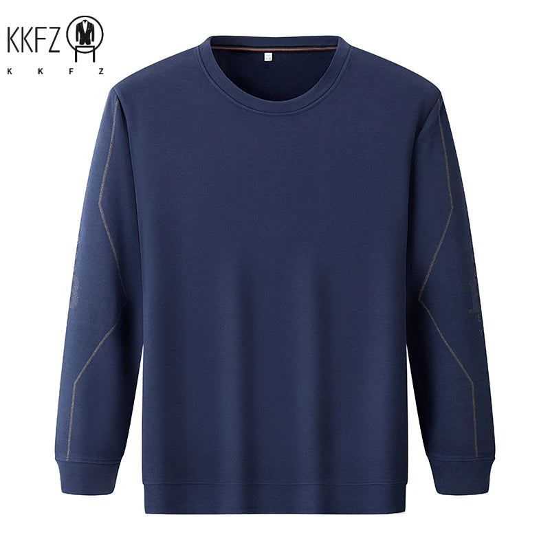 Autumn Leisure Long Sleeve Thermal Shirt Men Round Neck Decorative Sleeve Stitch Elastic Basic Daily Top