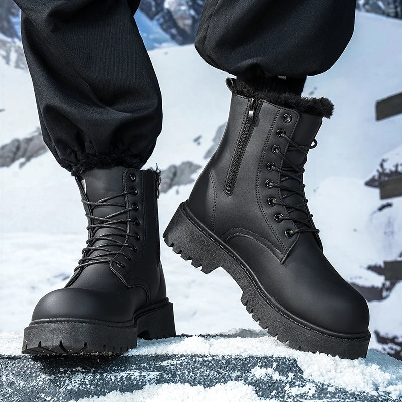 Men's Warm Plush High-Top Boots Winter Soft-Sole Non-Slip Outdoor Casual Boots Fashion Plus Size Unisex Versatile Snow Work Shoe