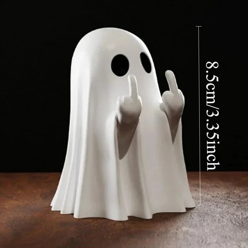 Cute ghost statue of middle finger, scary ghost figurines, holiday home decorations, Halloween decorations，Small Mini Decoration