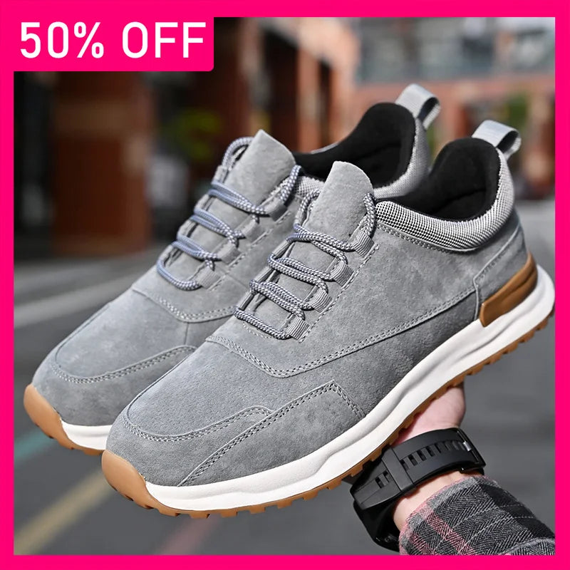 Men Sports Shoes Fashion Wear-resistant Leather Versatile Street Fitness Sports Shoes New Flat Bottomed Anti Slip Running Shoes