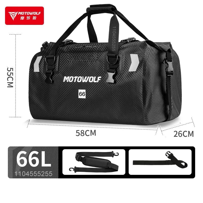 កាបូបម៉ូតូ Motowolf ទំហំ 66 លីត្រ កាបូបស្ពាយក្រោយការពារទឹក កាបូបសម្រាប់ជិះម៉ូតូកង់បី កាបូបសម្រាប់ដាក់ធុងសាំងសម្រាប់ធ្វើដំណើរ និងការពារការឆ្លុះពន្លឺ