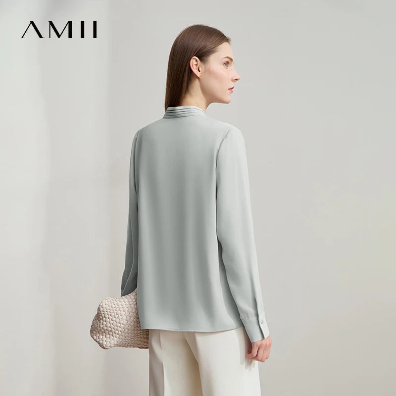 អាវ Amii Minimalist Chiffon សម្រាប់ស្ត្រី អាវតូច ក V ដៃវែង រចនាប័ទ្មធ្វើដំណើរ អាវធំត្រង់រាងបំពង់ 12511095