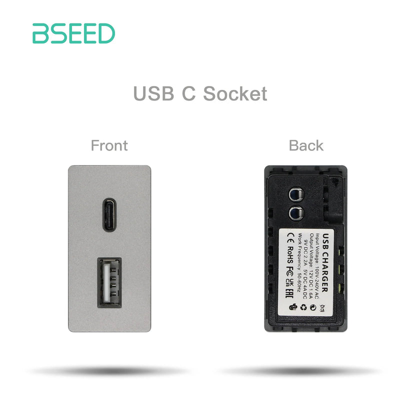 BSEED Wall Socket Internet Cat6 Parts Plastic Frame USB Type-C Charge Port TV HDMI Interface DIY Function Part Free Combination