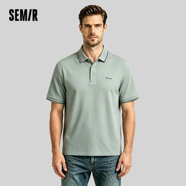 អាវប៉ូឡូបុរស Semir 2026 ពណ៌ប្លុកឆ្នូតលើកអាវ មានអារម្មណ៍ត្រជាក់ បោះពុម្ពអក្សរ សាមញ្ញ ធម្មតា ទន់