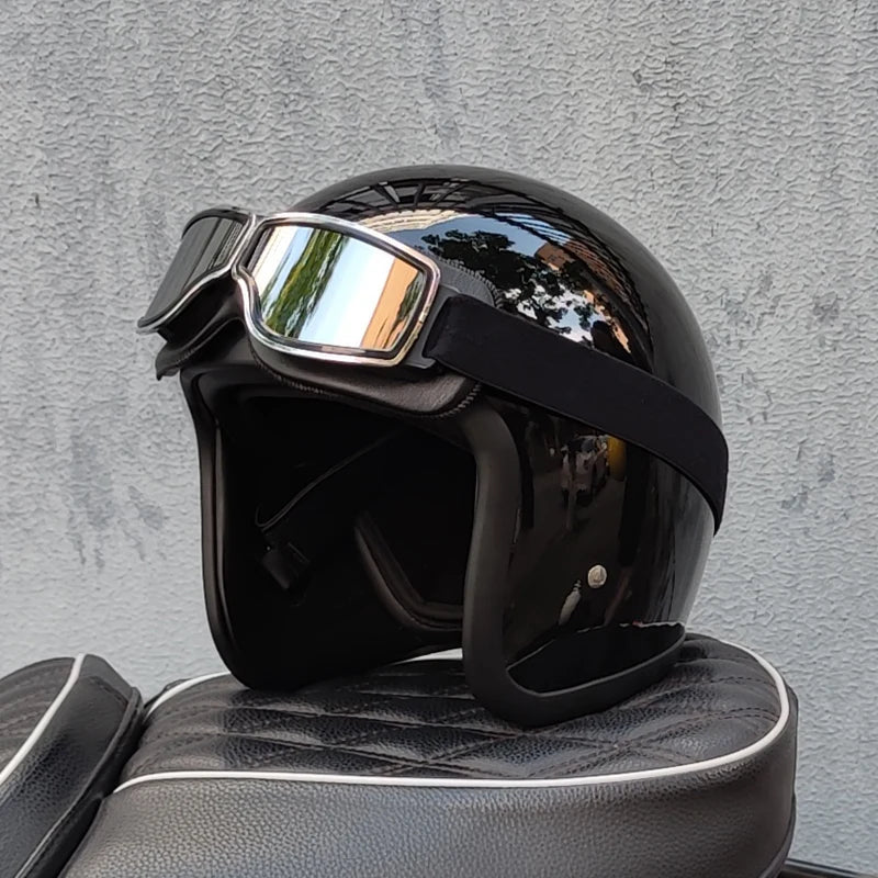Retro Open Face Motorcycle Helmet Genuine Vintage FiberGlass Scooter Riding 3/4 Jet Casco DOT Approved Moto Capacete orz-tx-500