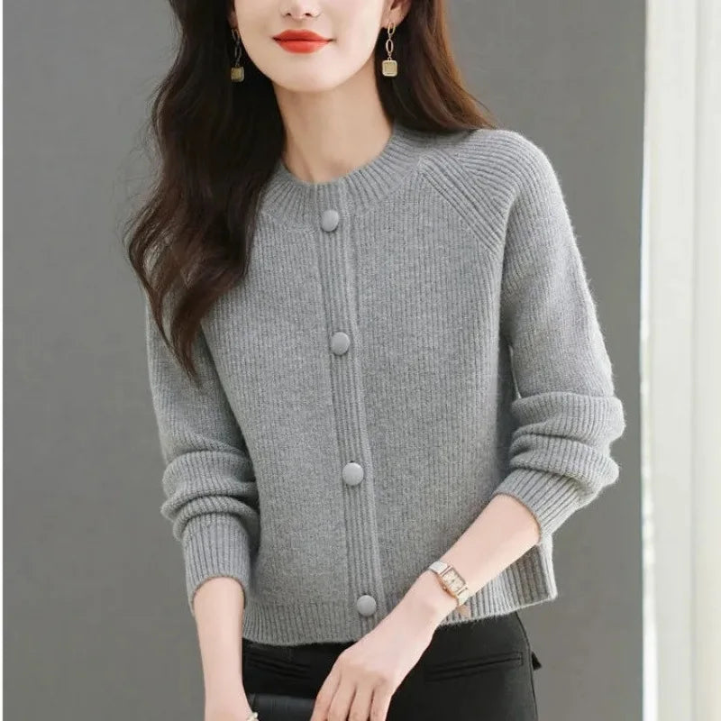 អាវក្រៅ Cardigans ដៃវែងសម្រាប់នារី អាវក្រៅបែបកូរ៉េ រដូវស្លឹកឈើជ្រុះឆ្នាំ ២០២៥ អាវយឺតកមូលសម្រាប់នារី