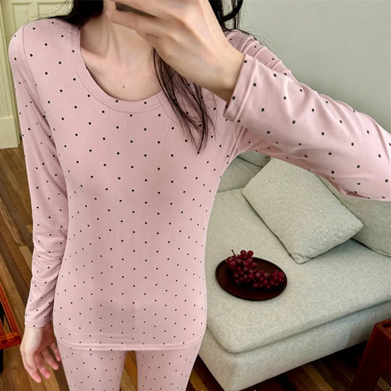 Chest Pad Thermal Underwear Set For Autumn Winter New Home Clothing Women Bottoming Top Trousers Suit Lounge Sleepwear Pajamas