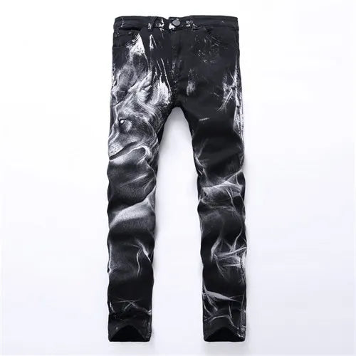 2026 Men's Blue Jeans 3D Digital Print Stretch Denim Pants Blue Black White Trousers Men Fashion Slacks 28-34 36 38 40 42