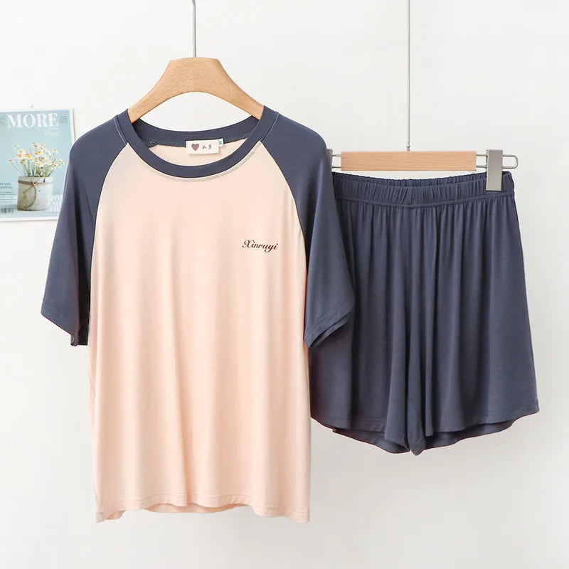 Modal Large Size Pajamas Women's Home Clothes Short-Sleeved Shorts Sleepwear Set Casual Loose Summer Outside Wear Homewear