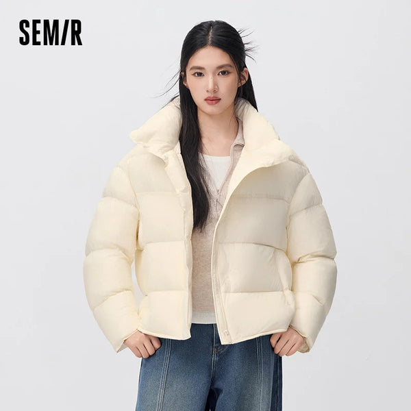 អាវក្រៅ Semir សម្រាប់ស្ត្រី ៩០ ភាគរយ ធ្វើពីរោមចៀម ធន់នឹងទឹក ធន់នឹងប្រេង ធន់នឹងស្នាមប្រឡាក់ ធន់នឹងកម្ដៅ ធន់នឹងកម្ដៅ មានក្រណាត់ការពារឋិតិវន្ត ថ្មីឆ្នាំ ២០២៦