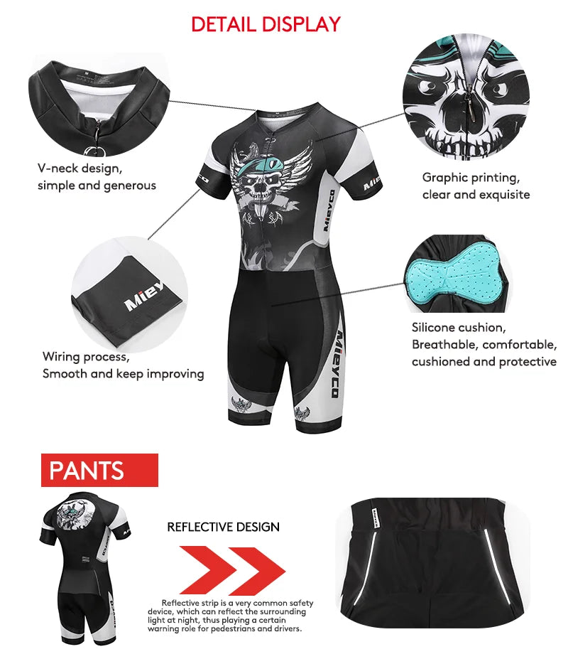 MIEYCO Men's Short Sleeve Triathlon Suit Quick Dry Breathable Padded Skinsuit Cycling Running Racing One Piece Sportswear