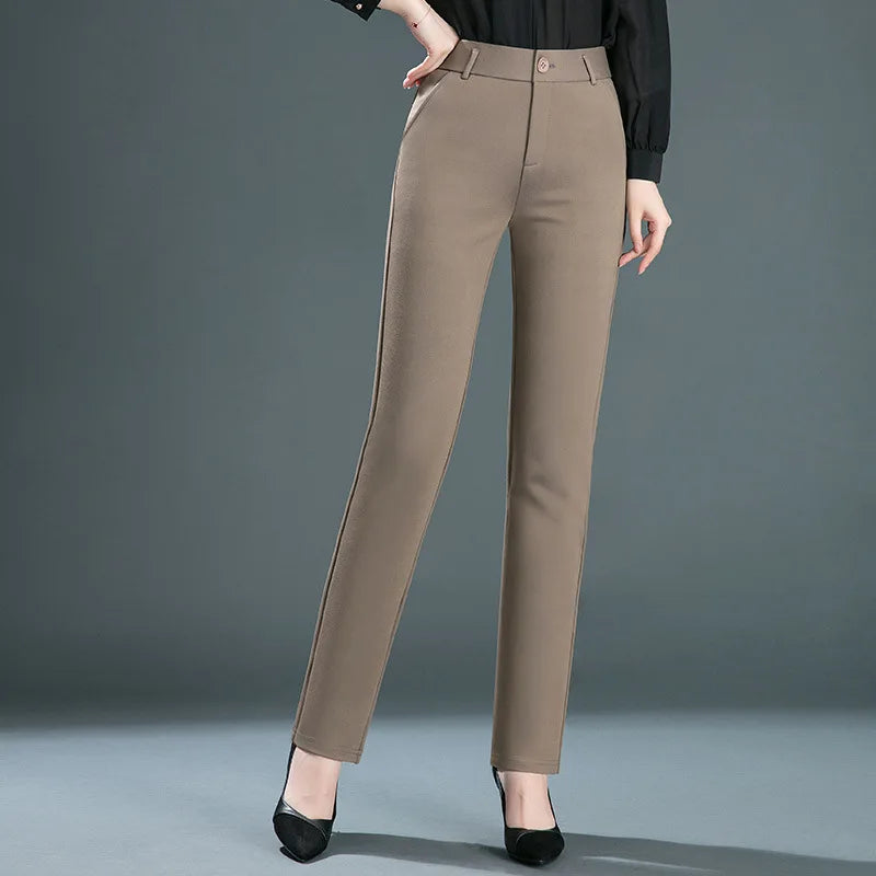 Women's Black Elastic Waist Pants, Fashion Slim Flare Pant, Khaki Camel Trousers, Navy Blue Pantalones Female, Asian Size S-10XL