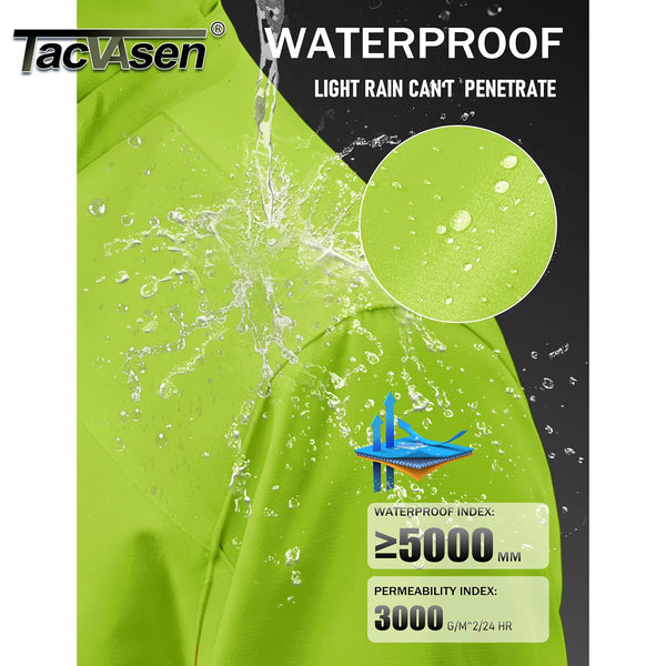 TACVASEN 2025 Lightweight Waterproof Rain Jacket Mens Mesh Lined Outdoor Windbreaker Fishing Hiking Jacket with Detachable Hood