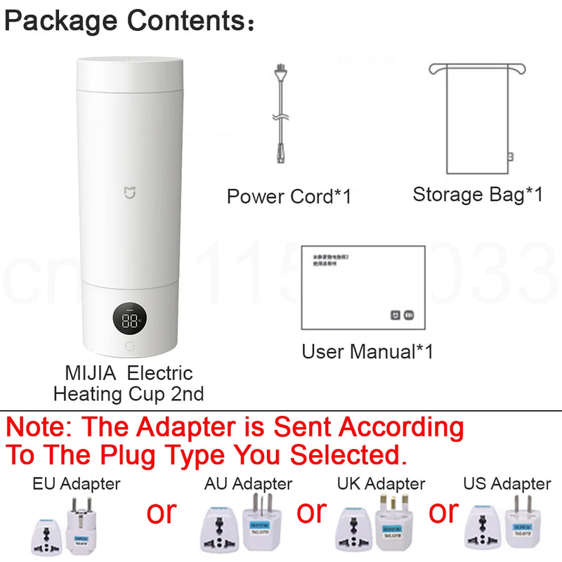 MIJIA Portable Electric Heating Cup 2，New Upgraded Version,LED Screen，Electric Kettle,Chinese Version With Adapter