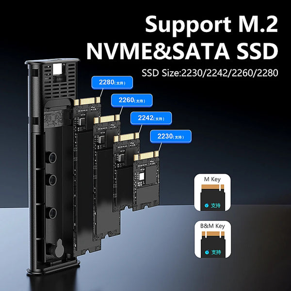 ស្រោម Blueendless M.2 NVME SATA ពីរពិធីការ NVME/NGFF SATA SSD 10Gbps ប្រភេទ C SATA NVME M.2 2230 2242 2260 2280 SSD Enclo