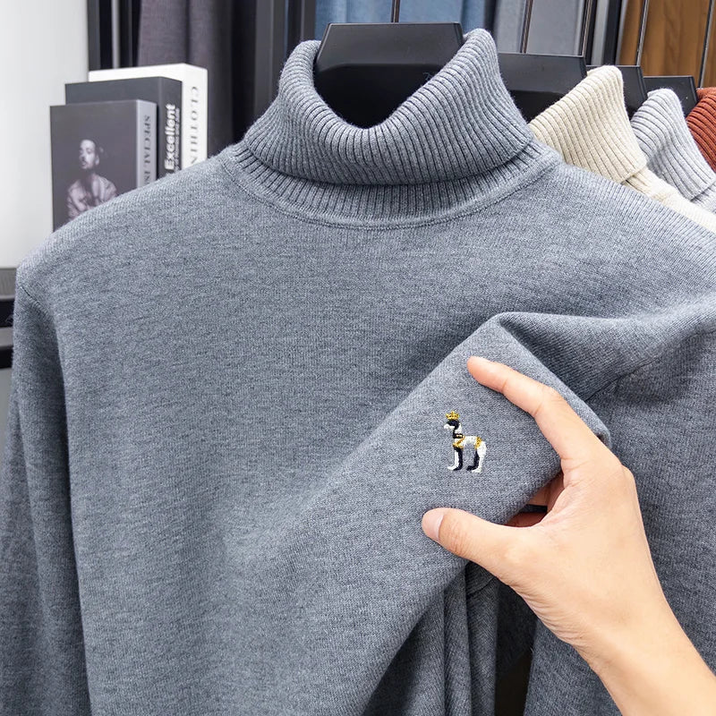 Premium Quality Man Long-Sleeved Knitwear High Neck Embroidery Autumn Winter New Pullover Leisure Daily Commute Men's Clothing