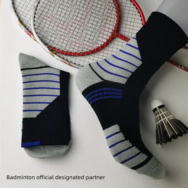 WRELS 1/2/3 Pairs Badminton Socks Cushioned Crew Athletic Socks Men Women Compression Breathable Tennis Gym Running Socks