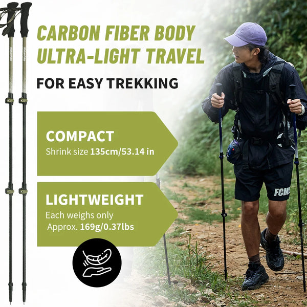 ដំបងដើរ Naturehike First Snow EXT1 ដំបងឡើងភ្នំជាតិសរសៃកាបូន ៣ ផ្នែក ស្រាលបំផុត ធ្វើពីឈើច្រត់ឡើងភ្នំក្រៅផ្ទះ