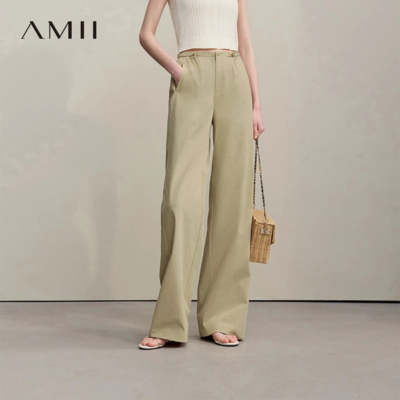 ខោ Amii សម្រាប់នារី រដូវក្ដៅឆ្នាំ 2026 ខោជើងវែងរលុងថ្មី ចង្កេះយឺត ខោធម្មតា ងាយស្រួលប្រើសម្រាប់នារី 12622110
