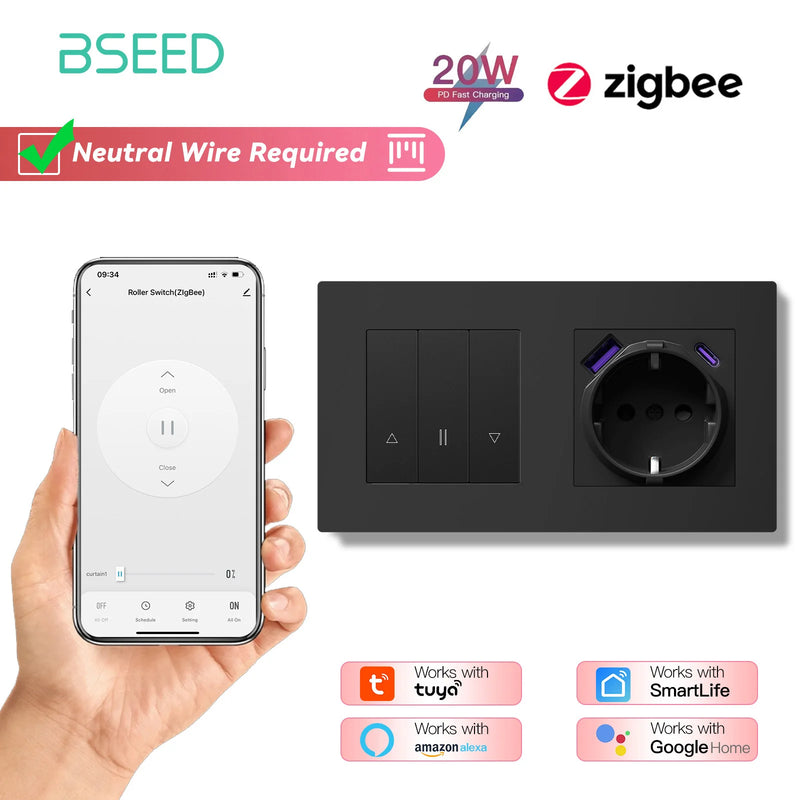 BSEED E Series Smart Zigbee Shutter Switch For Electric Motorized Blinds Roller Shutter Tuya Google Home Alexa Voice Control