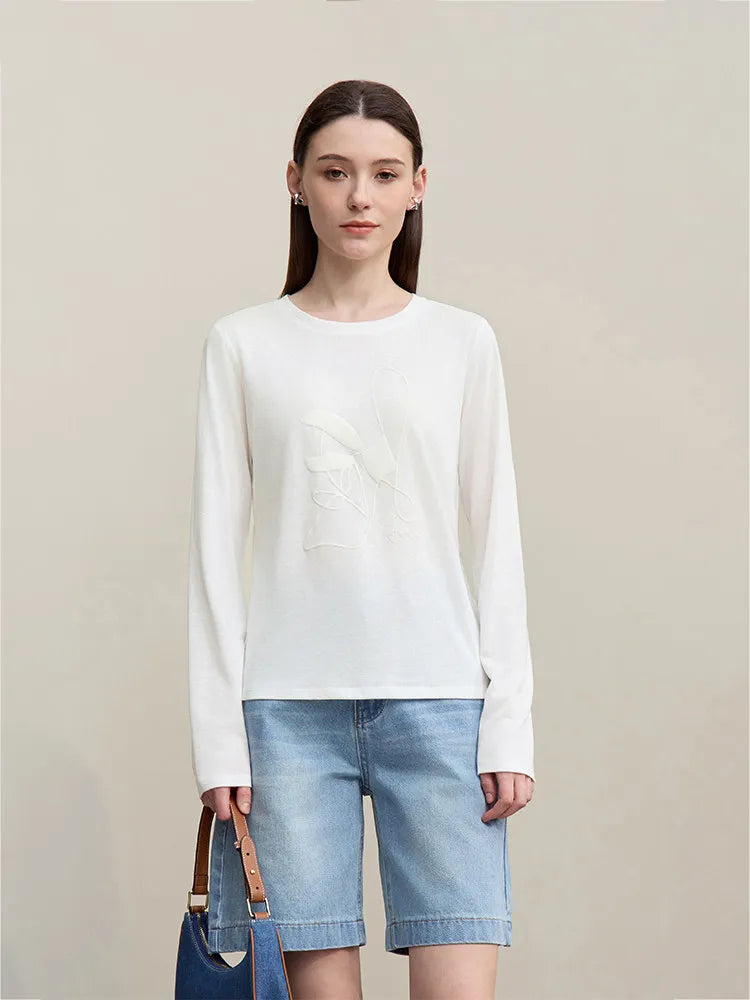 អាវយឺត Amii សម្រាប់នារី រដូវស្លឹកឈើជ្រុះ ឆ្នាំ២០២៦ កប្បាស ដៃវែង បោះពុម្ព អាវប៉ាក់ សមល្មម សម្រាប់នារី លេខ ២៦១១០៣៧