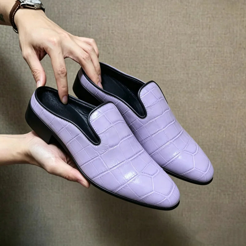 Men's Patent Leather Mule Loafers Backless Slip on Dress Shoes Low Block Heel Pointed Toe Slippers Party Wedding Formal Footwear