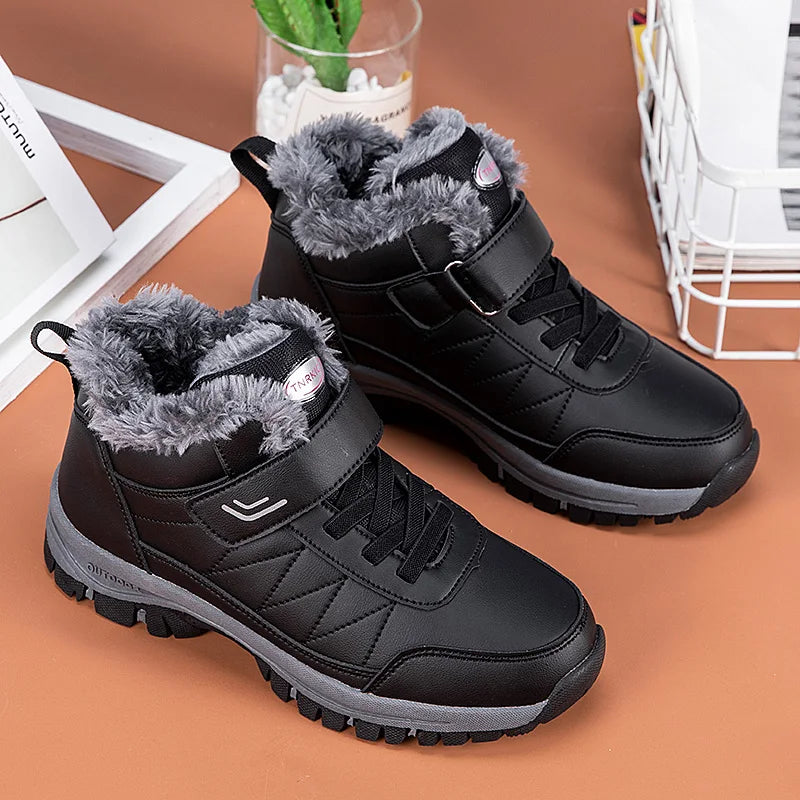 Winter Fleece Lined Elderly Snow Boots Artificial Leather High Top Non Slip Outdoor Warm Winter Shoes for Seniors Men Women