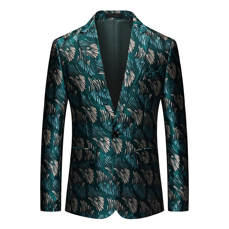 2026 New Men's Long Sleeve Printed Suit Jacket, Fashion Trim Dress Coat, Wedding Business Blazer Masculino Asian Size
