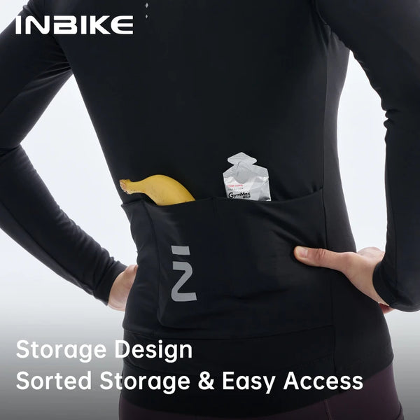 INBIKE Men Winter Cycling Jersey Fleece Lined Long Sleeve Thermal Bike Shirt 5-15°C Cycling Clothing Road Bike Riding Apparel