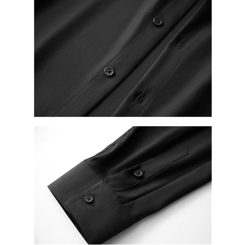 2026 New Men's Black Long-sleeved Shirt, White Single-breasted Stand-up Collar Shirts, Fashion Casual Tops, European Size S-XL.