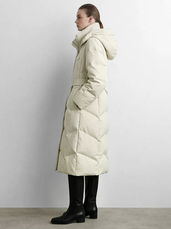 Amii Hooded Long Down Jacket with Belt Oversized Warm Slimming Commuter Minimalist Women Thickened Winter Jackets 2644039