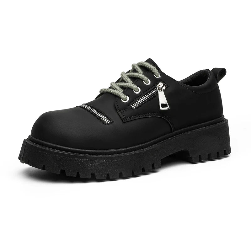 Men's zipper big head thick sole casual shoes Four seasons light breathable soft sole outdoor walking shoes business dress shoes