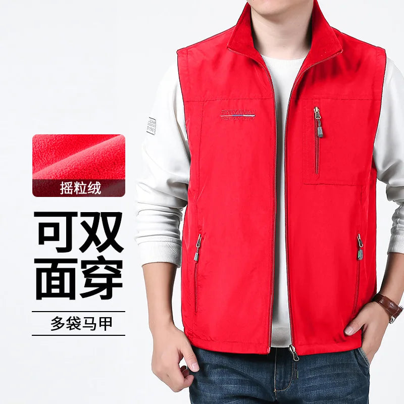 Men's Sleeveless Vest Jacket for Fall and Winter, Travel, Leisure, and Fishing Wear. Green, Khaki, Gray, Black, Red, Blue Coat.