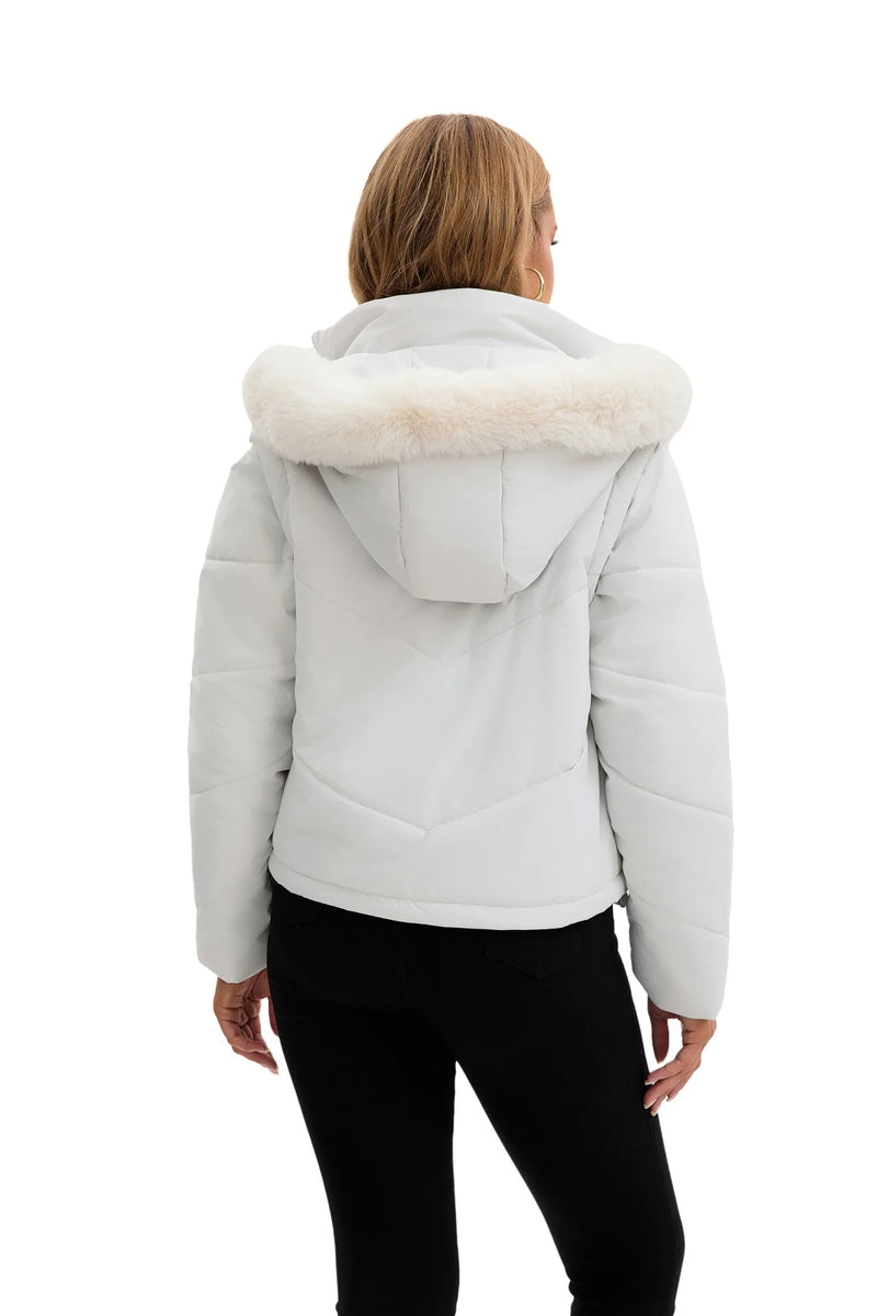 Winter New Women's Faux Two-piece Hooded Thick Coat, Brown Jacket with Detachable Sleeves, Street Style Black Cropped Parkas.