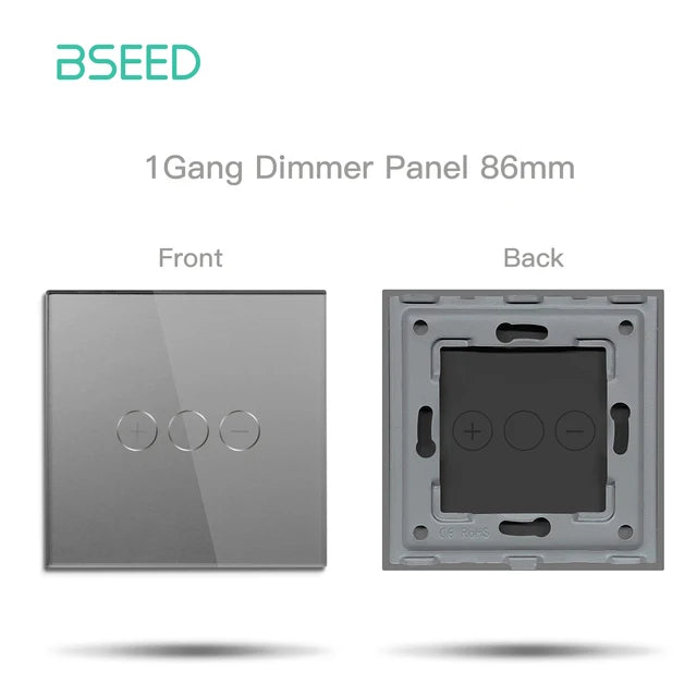 BSEED Single Wall Touch Switch Panel 1/2/3Gang For Light Switch Crystal Glass DIY Parts EU Standard 86*86mm Metal Base Included