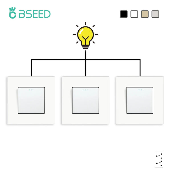 BSEED 3Packs 1Gang 3Way Mechanical Button Light Switch Intermediate Switch Plastic Frame Wall Light Cross Switch 10A 250V