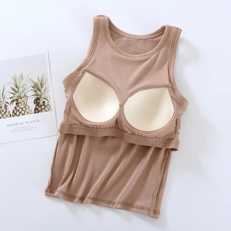One Piece Pajamas Tops Women Modal Thread Sleepwear Vest Female Sexy Bottoming Shirt Summer Bra Padded Underwear T-shirt