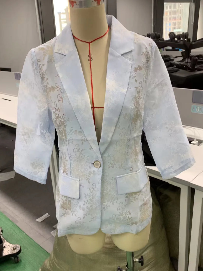 New Summer Women's Mid-sleeve Blazer, Made From Lightweight, Quick-drying Jacquard Fabric, Asian Sizes Jacket. S–XXL