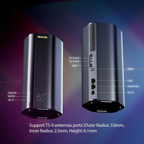 រ៉ោតទ័រ Tenda 5G NR LTE AX1800 WiFi6 SIM CPE ប្រេកង់ពីរ 2.4/5GHz ល្បឿនរហូតដល់ 4.67Gbps Easy Mesh ច្រក Gigabit 2 WPA3 OFDMA MU-MIMO