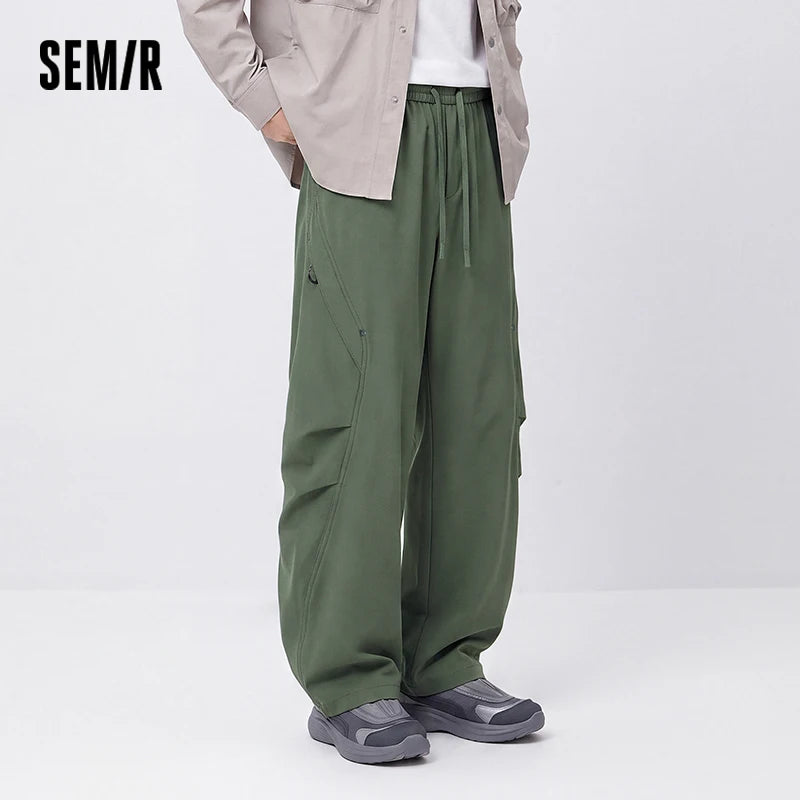 Semir Men Casual Pants Fleece Lined Loose Fit Curved Leg Solid Color Utility Outdoor Drawstring 2026 New Winter Daily Wear