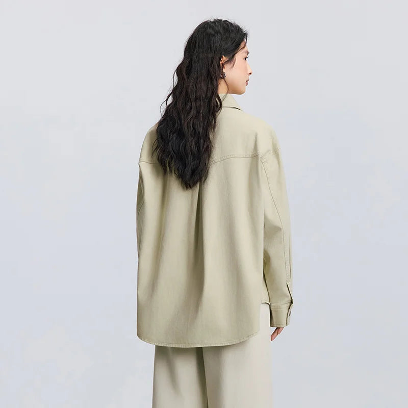 Semir Retro Shirt Women Long Sleeve Mid Length Drop Shoulder Oversize Fleece Minimalist Loose Slouchy Casual Blouse Spring