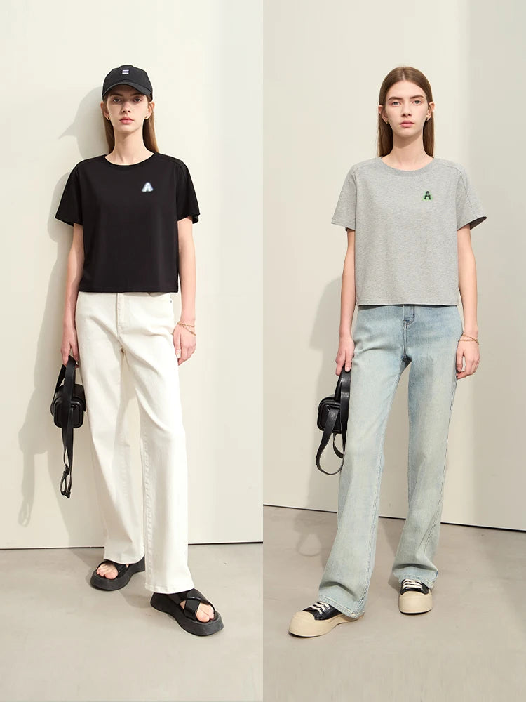 Amii Minimalism T-shirts for Women 2026 Summer New Loose Tops Short Sleeve T-shirt O-Neck Letters Print Fashion Tees 12642002