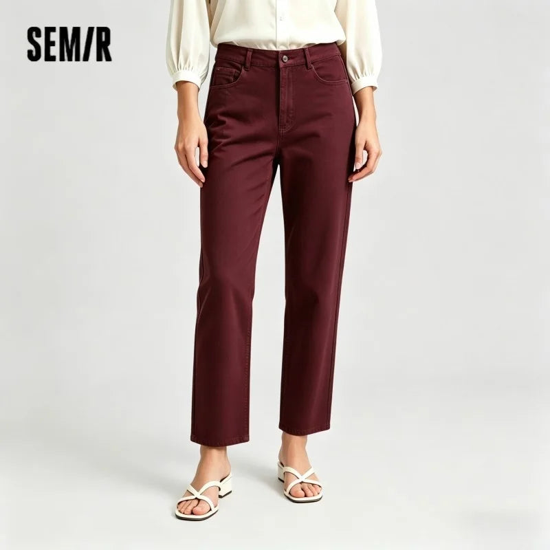 Semir Cotton Pants  High Waist Loose Women 2025 Autumn Slim Fit Retro Style Long Denim Jeans Casual Comfortable Fit