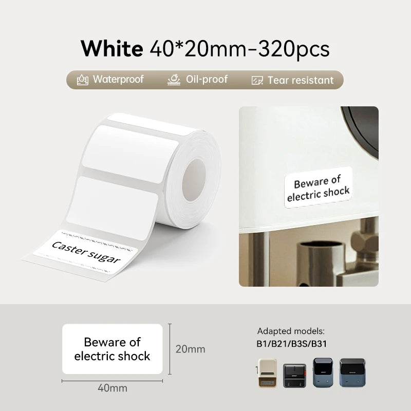 1 Roll NIIMBOT White/Cold Thermal Adhesive Label for B1 B21 B3S B31 B4 Anti-Oil Tear-Resistant Price Tag Home Bussiness Use