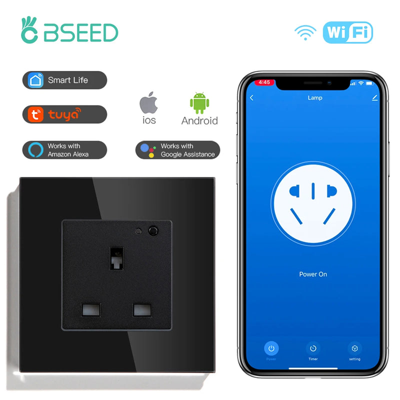 BSEED UK Standard Wifi Smart Socket Smart Double Electric Power Outlets Support Tuya Smart Iife Alexa Control 13A