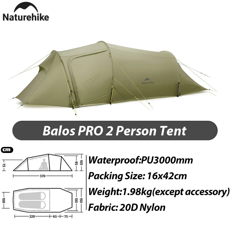 Naturehike 2026 New Ultra Light 2/3 Person Balos PRO 20D Nylon Hiking Tent Outdoor Camping Large Four Seasons Waterproof Tent