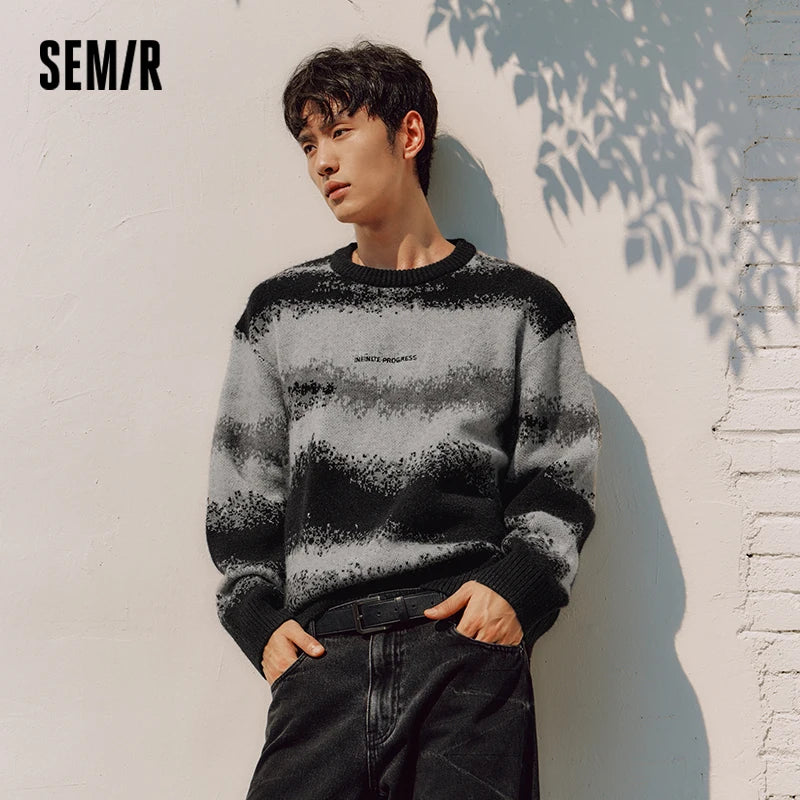 Semir Men Knit Sweater Letter Embroidery Loose Fit Crew Neck Traditional Style 2026 New Winter Daily Wear Urban Casual Style