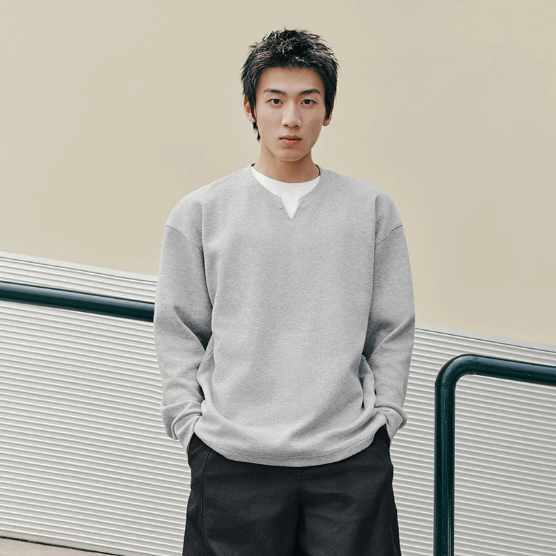 Semir Men Tshirt Long Sleeve Relaxed Small V Neck Basic Slight Loose Crew Neck Casual Autumn Top Daily Wear 2026