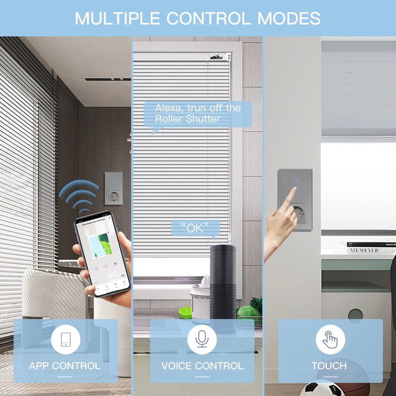 BSEED Wifi Touch Roller Shutter Switch With EU Standard Wall Socket USB Type-C Smart Wireless Blinds Switch Tuya Alexa Control