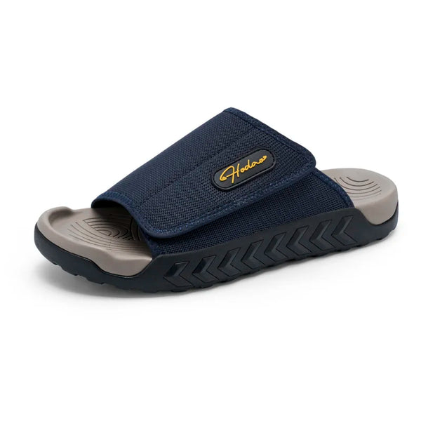 Men's Adjustable Hook and Loop Slide Sandals Open Toe Sport Slides Non Slip Cushioned Casual Walking Slippers for Outdoor Beach